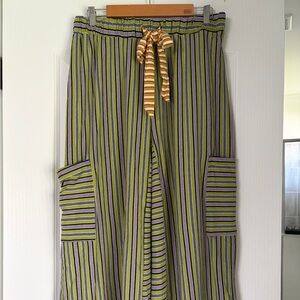 Free People beach Striped Green and Purple Pants medium NWT